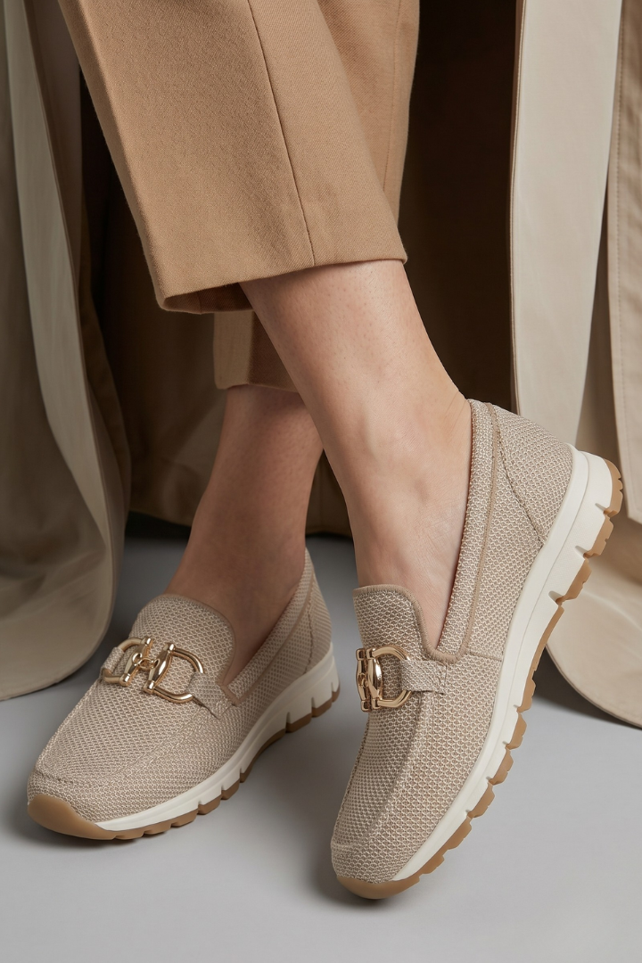 Daniella -  Women’s Knit Slip-On Loafers with Metal Detail