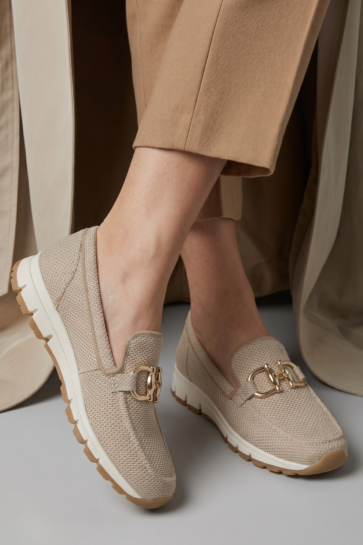 Daniella -  Women’s Knit Slip-On Loafers with Metal Detail