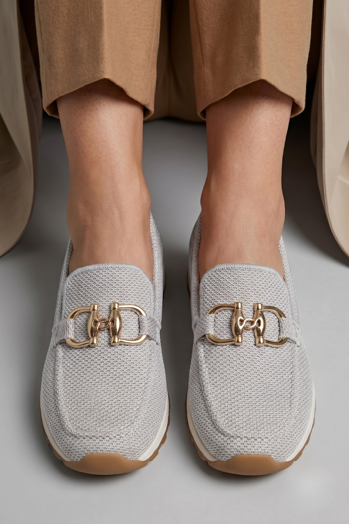 Daniella -  Women’s Knit Slip-On Loafers with Metal Detail