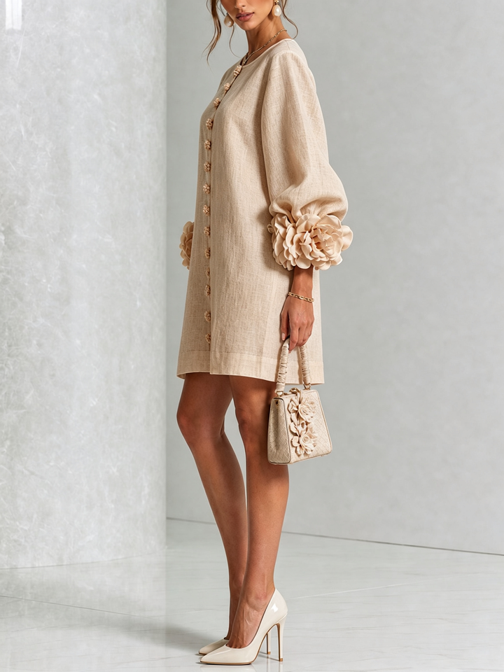 Rosalie - Women’s Mini Shift Dress with Rosette Cuffs