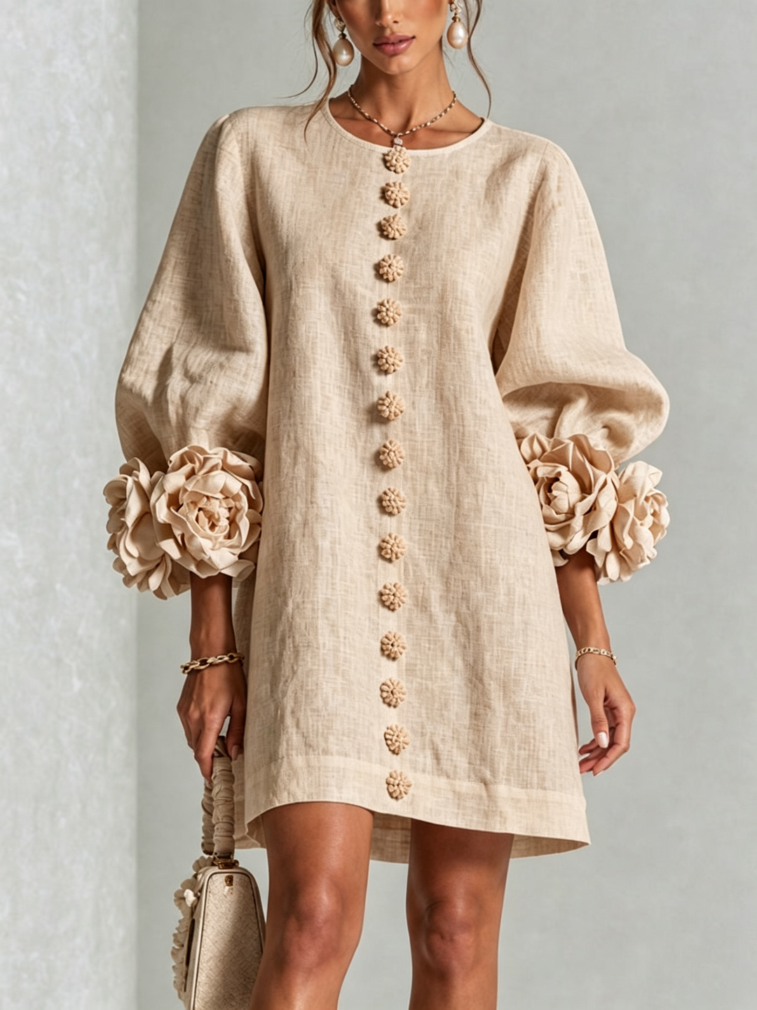 Rosalie - Women’s Mini Shift Dress with Rosette Cuffs