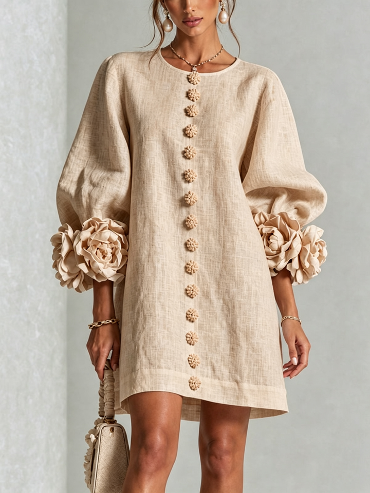 Rosalie - Women’s Mini Shift Dress with Rosette Cuffs