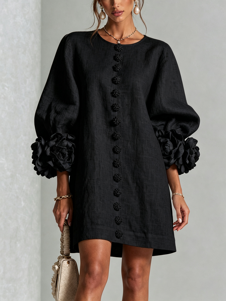 Rosalie - Women’s Mini Shift Dress with Rosette Cuffs