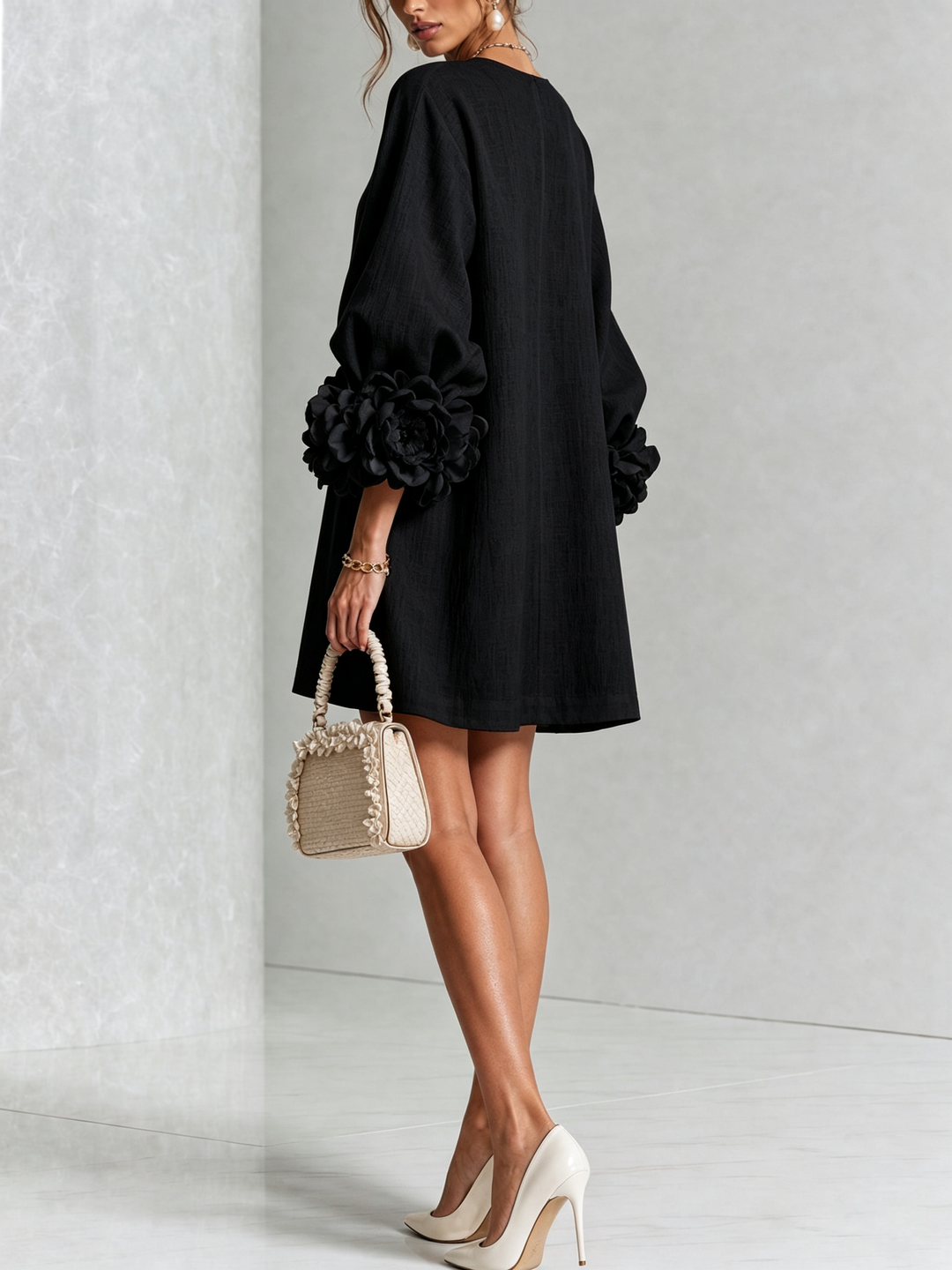 Rosalie - Women’s Mini Shift Dress with Rosette Cuffs