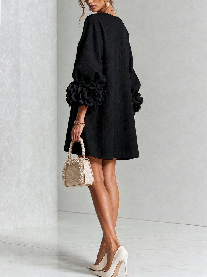 Rosalie - Women’s Mini Shift Dress with Rosette Cuffs