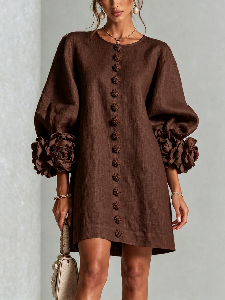Rosalie - Women’s Mini Shift Dress with Rosette Cuffs