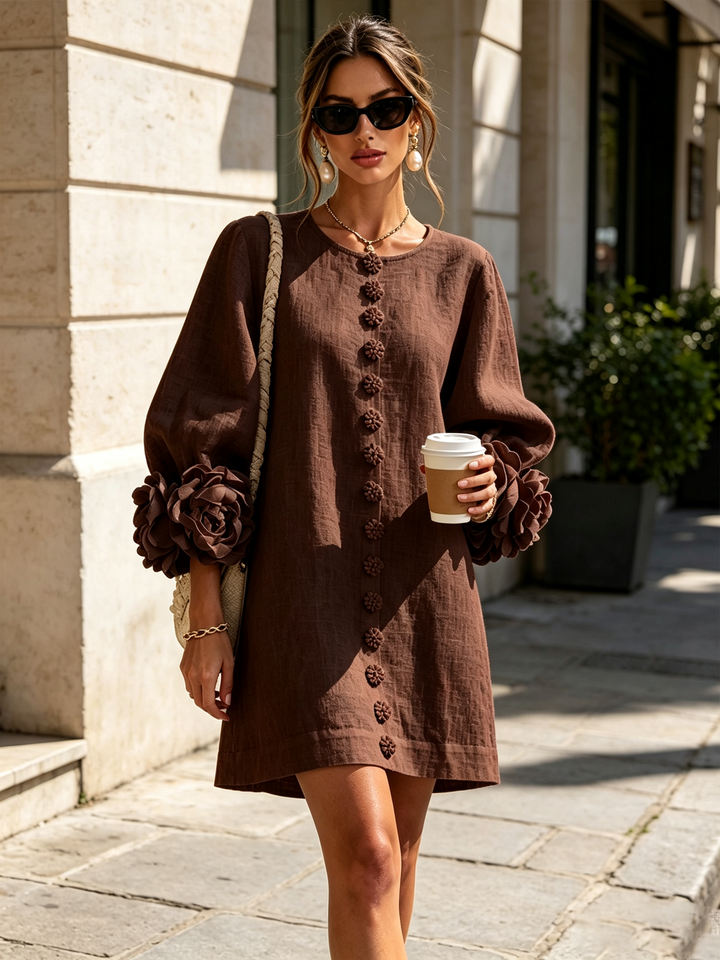 Rosalie - Women’s Mini Shift Dress with Rosette Cuffs