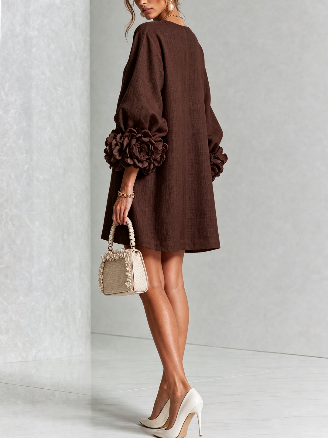 Rosalie - Women’s Mini Shift Dress with Rosette Cuffs