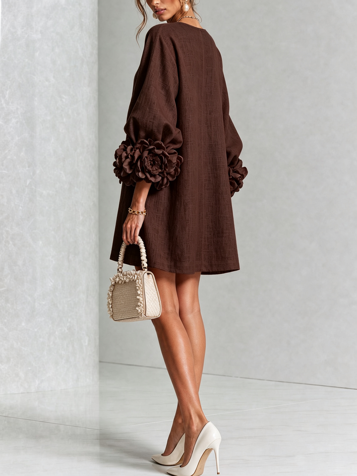 Rosalie - Women’s Mini Shift Dress with Rosette Cuffs