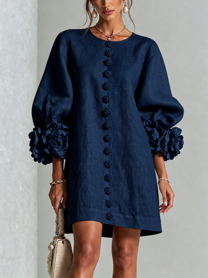 Rosalie - Women’s Mini Shift Dress with Rosette Cuffs