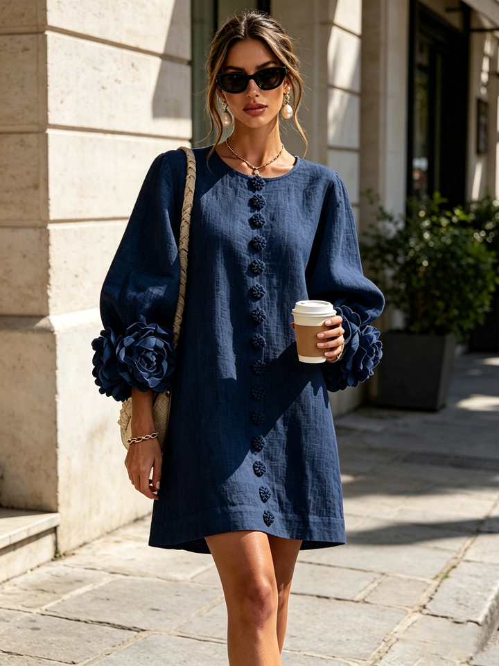 Rosalie - Women’s Mini Shift Dress with Rosette Cuffs
