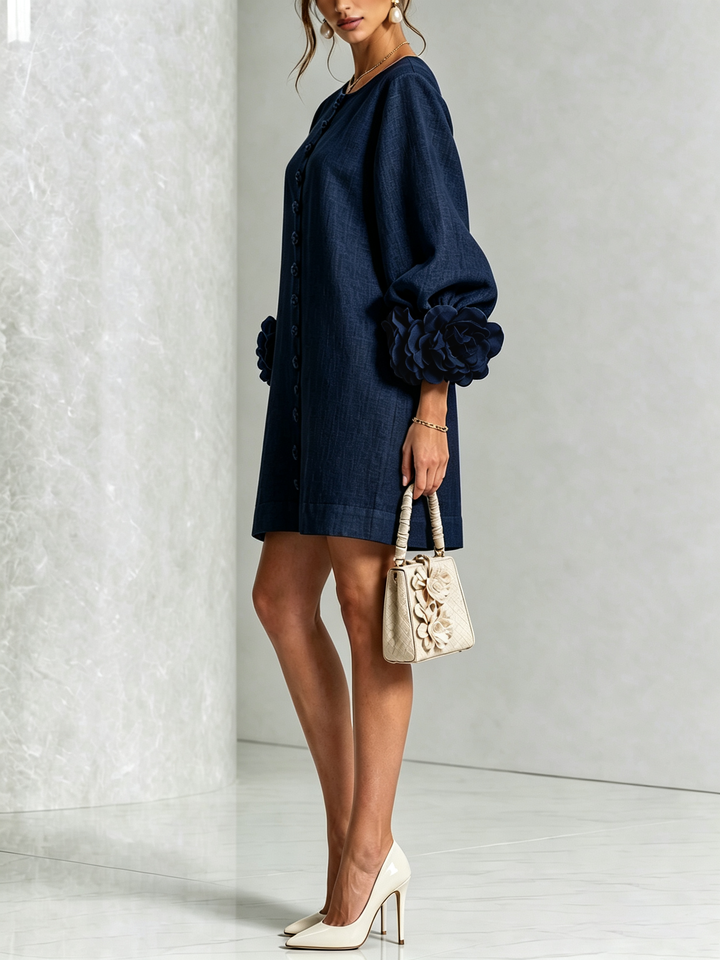 Rosalie - Women’s Mini Shift Dress with Rosette Cuffs