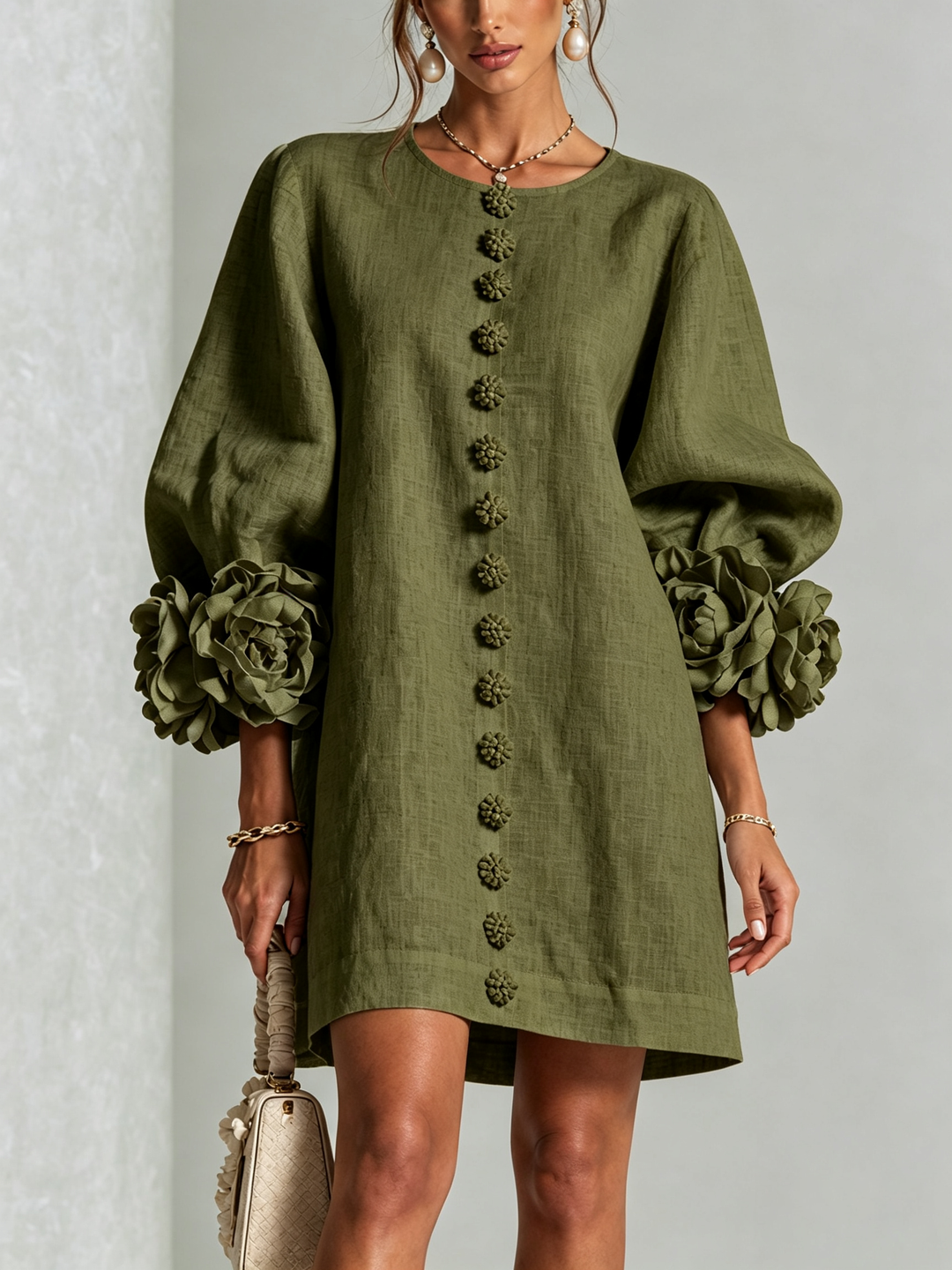 Rosalie - Women’s Mini Shift Dress with Rosette Cuffs