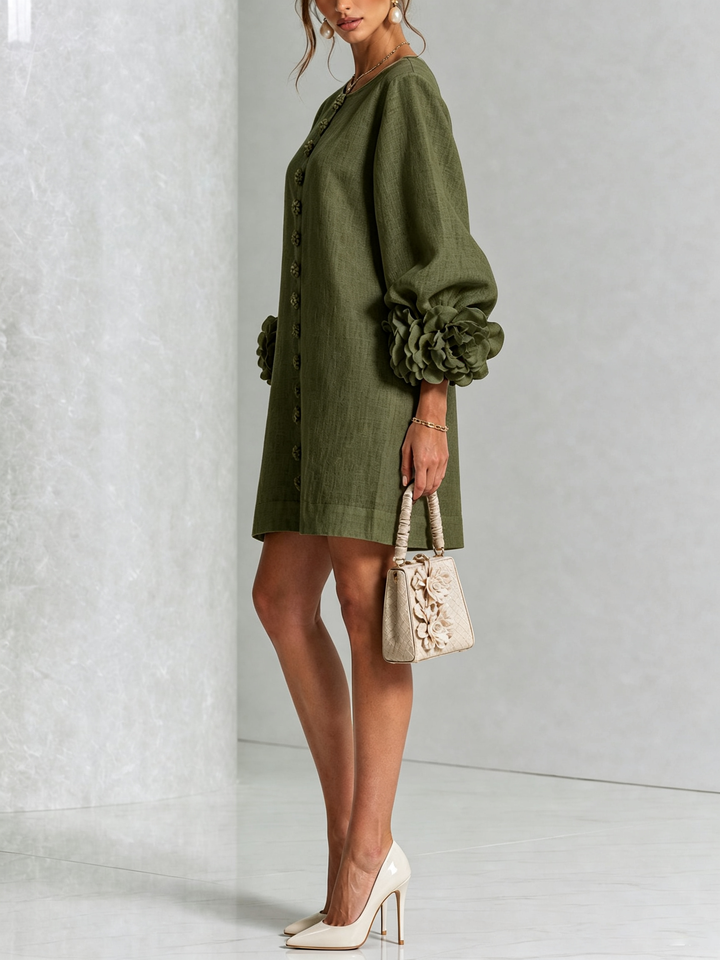Rosalie - Women’s Mini Shift Dress with Rosette Cuffs