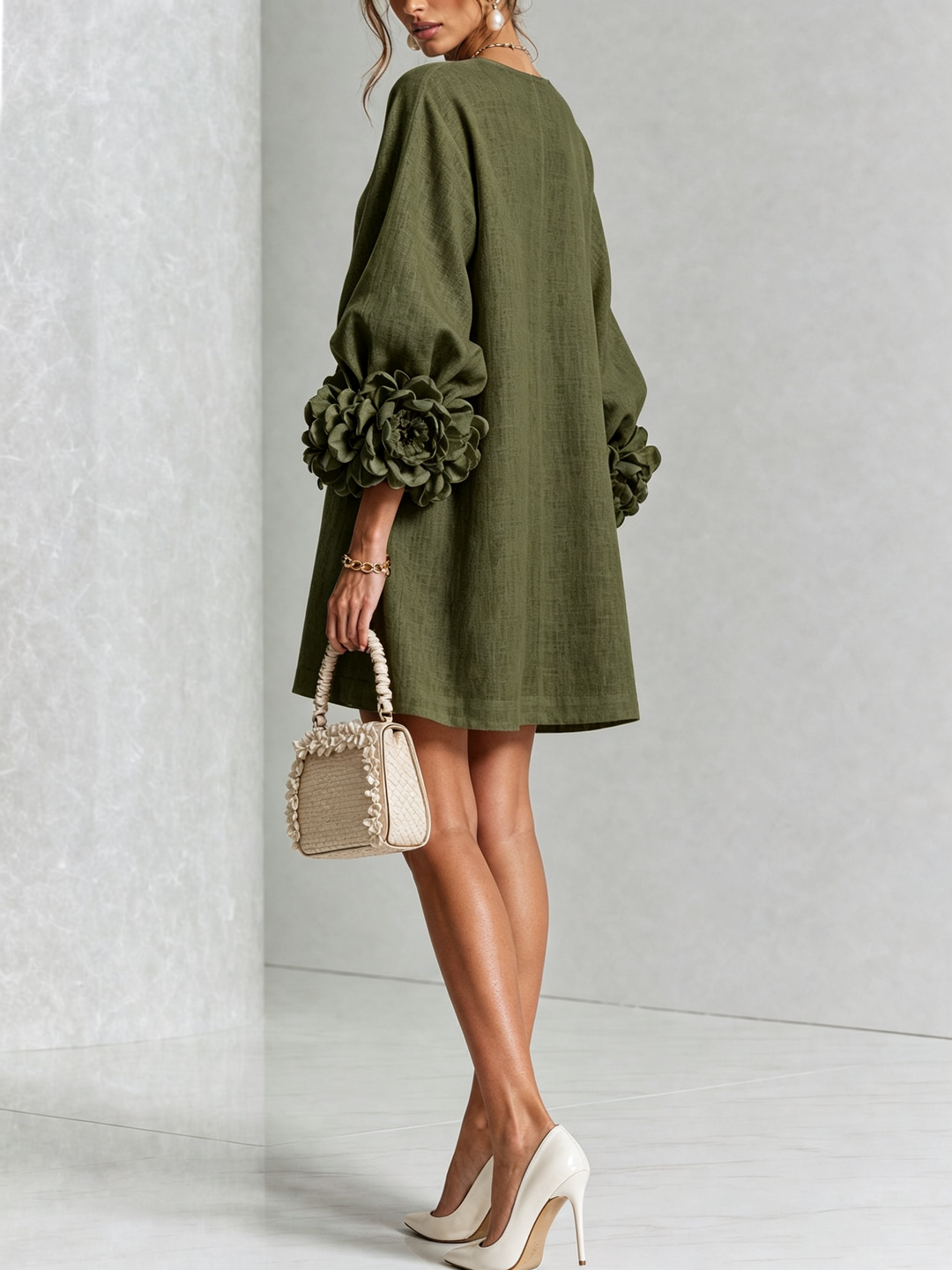 Rosalie - Women’s Mini Shift Dress with Rosette Cuffs