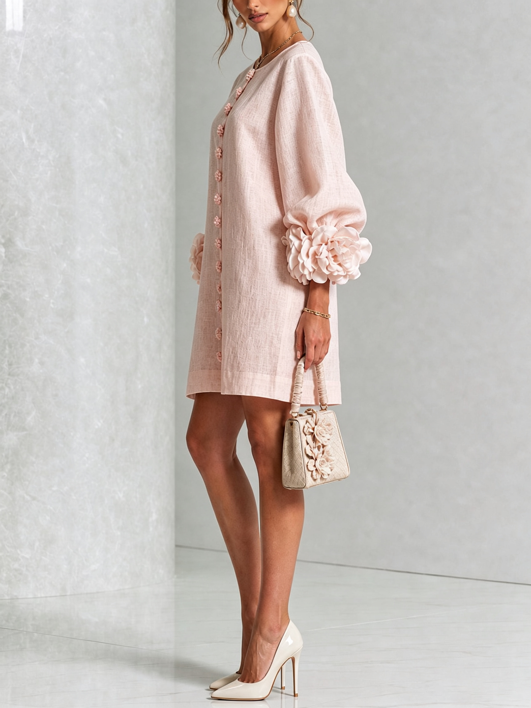 Rosalie - Women’s Mini Shift Dress with Rosette Cuffs