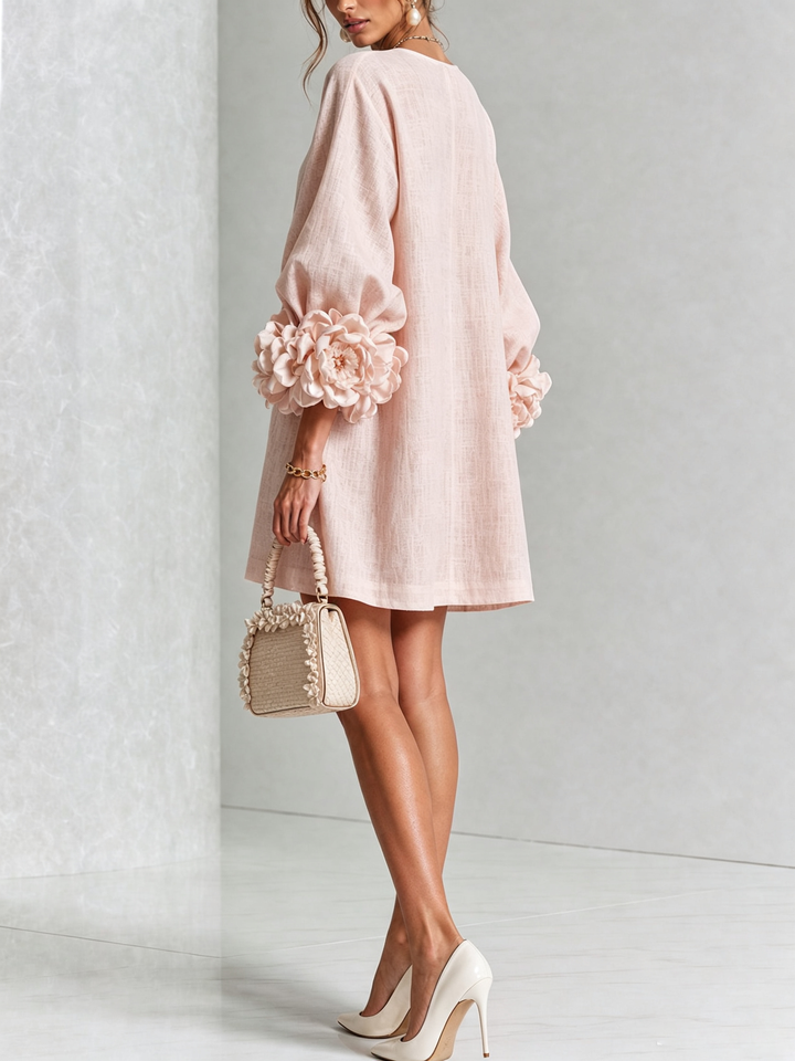 Rosalie - Women’s Mini Shift Dress with Rosette Cuffs