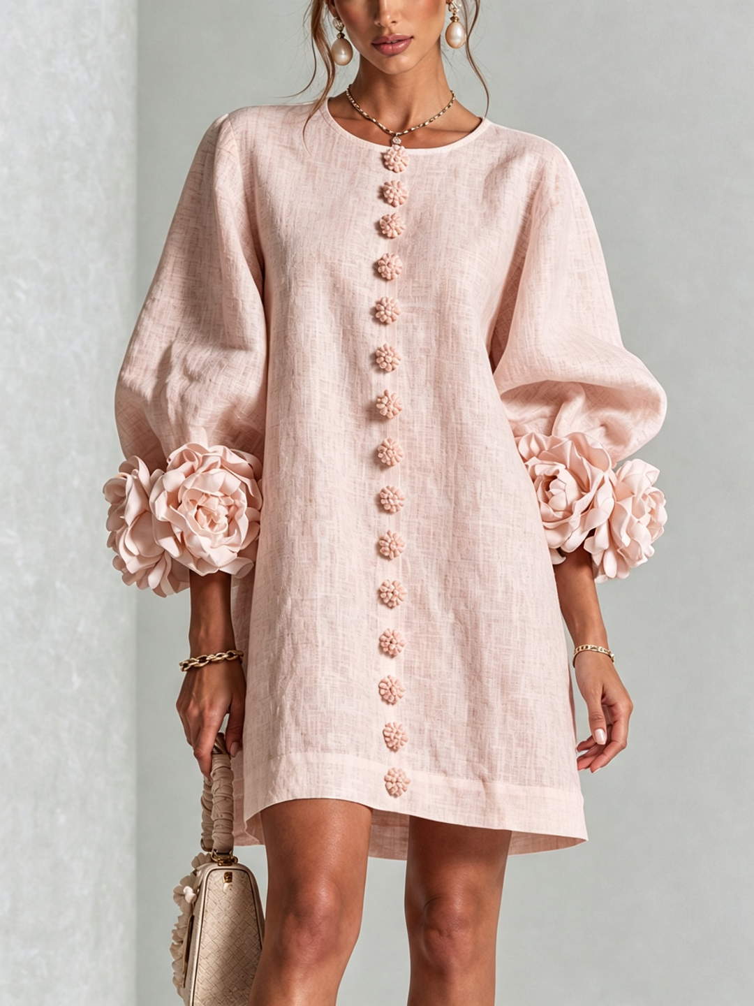 Rosalie - Women’s Mini Shift Dress with Rosette Cuffs