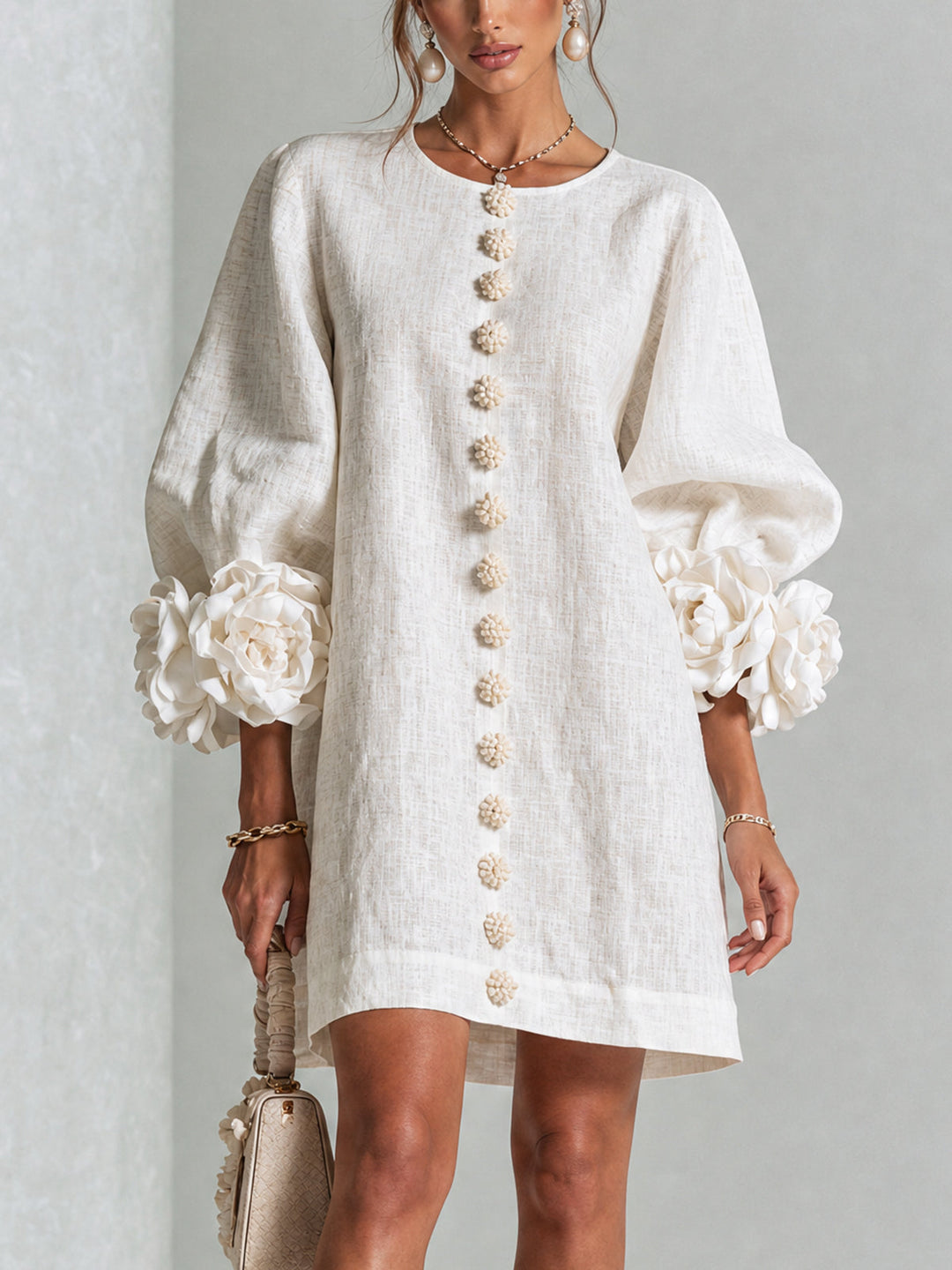 Rosalie - Women’s Mini Shift Dress with Rosette Cuffs