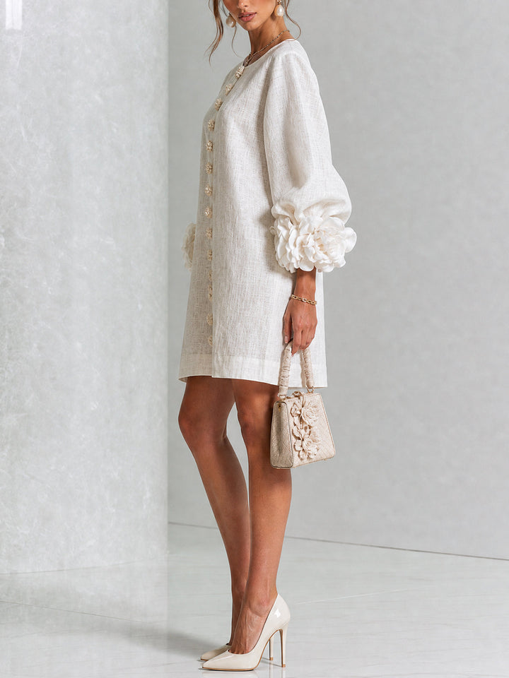 Rosalie - Women’s Mini Shift Dress with Rosette Cuffs