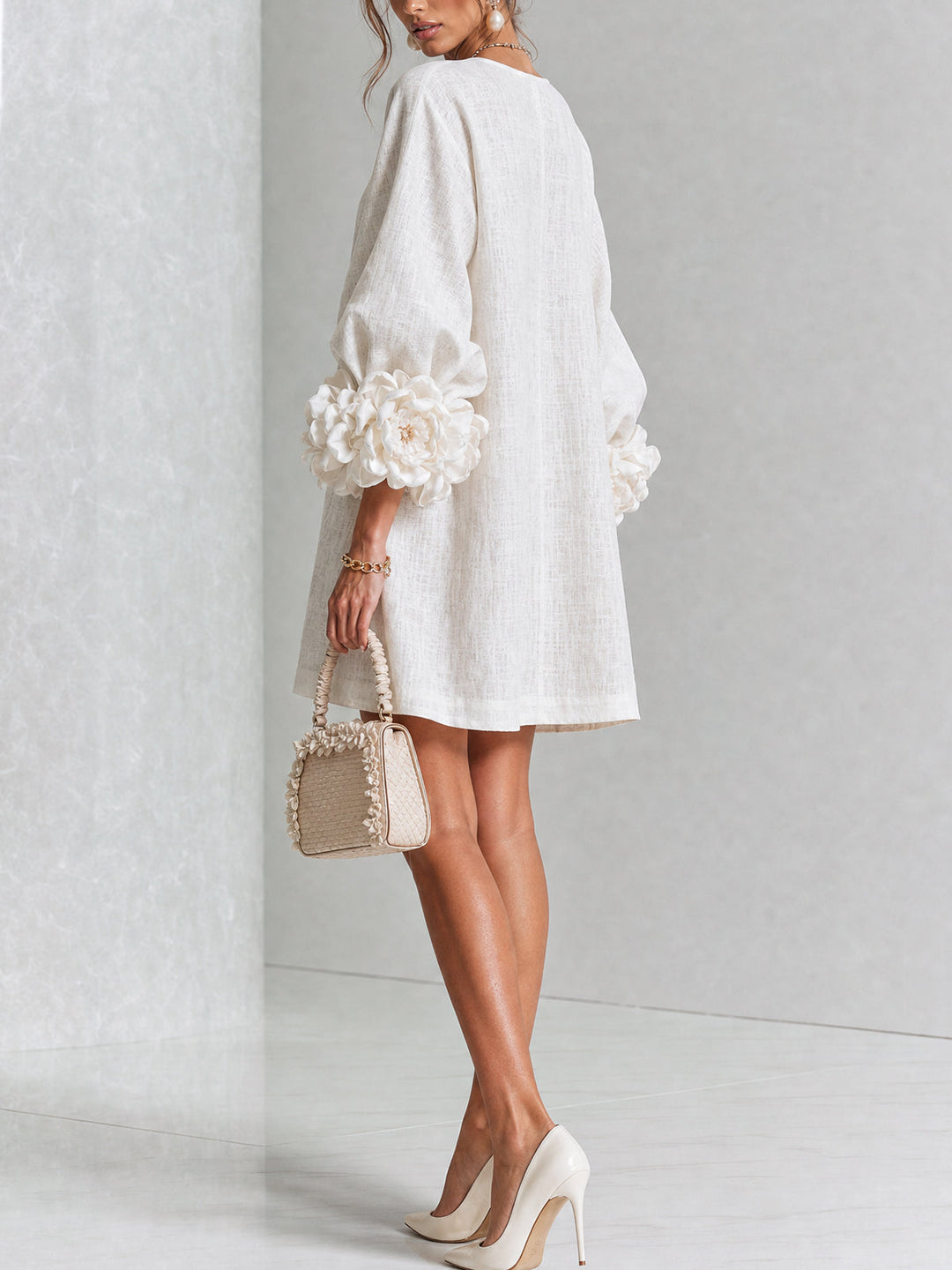 Rosalie - Women’s Mini Shift Dress with Rosette Cuffs
