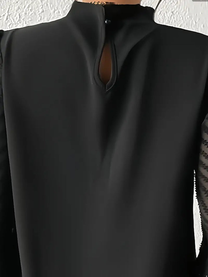 Sienna | Chic Pleated Top with Sheer Mesh Sleeves for Women