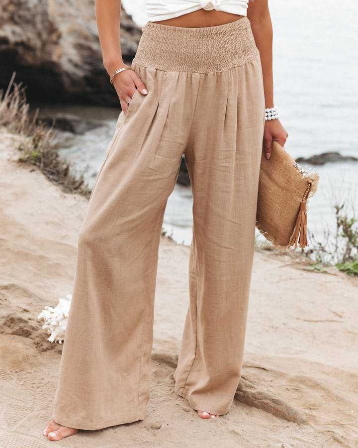 Whitney – Smocked Waist Wide-Leg Trousers