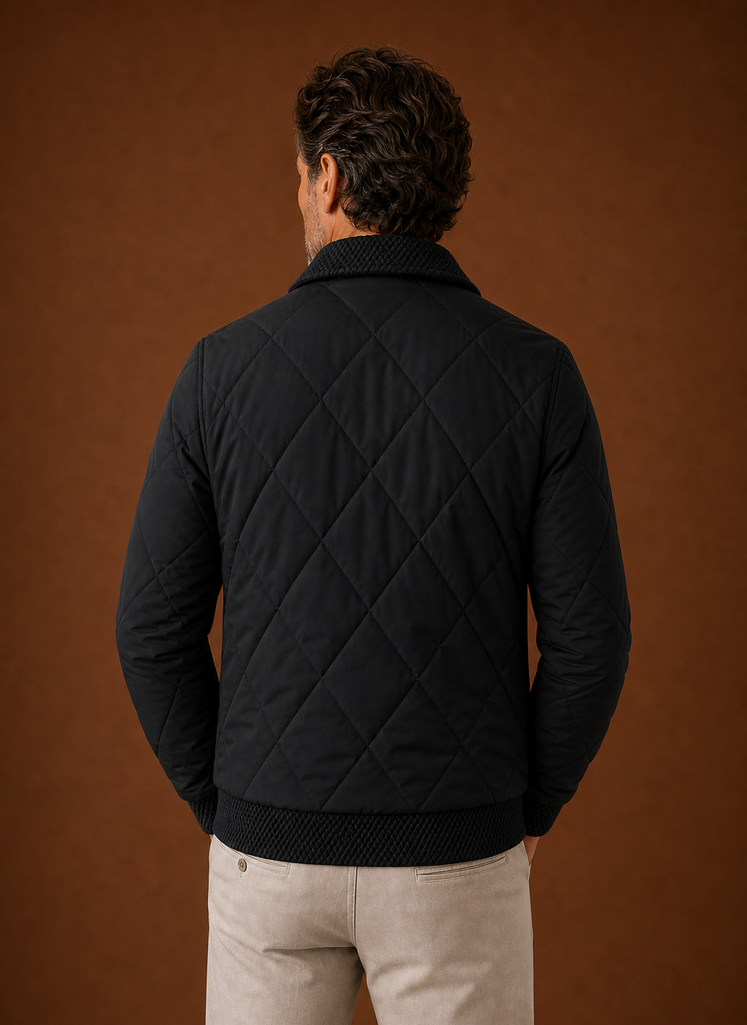 Men's Diamond-Quilted Bomber Jacket with Knit Collar