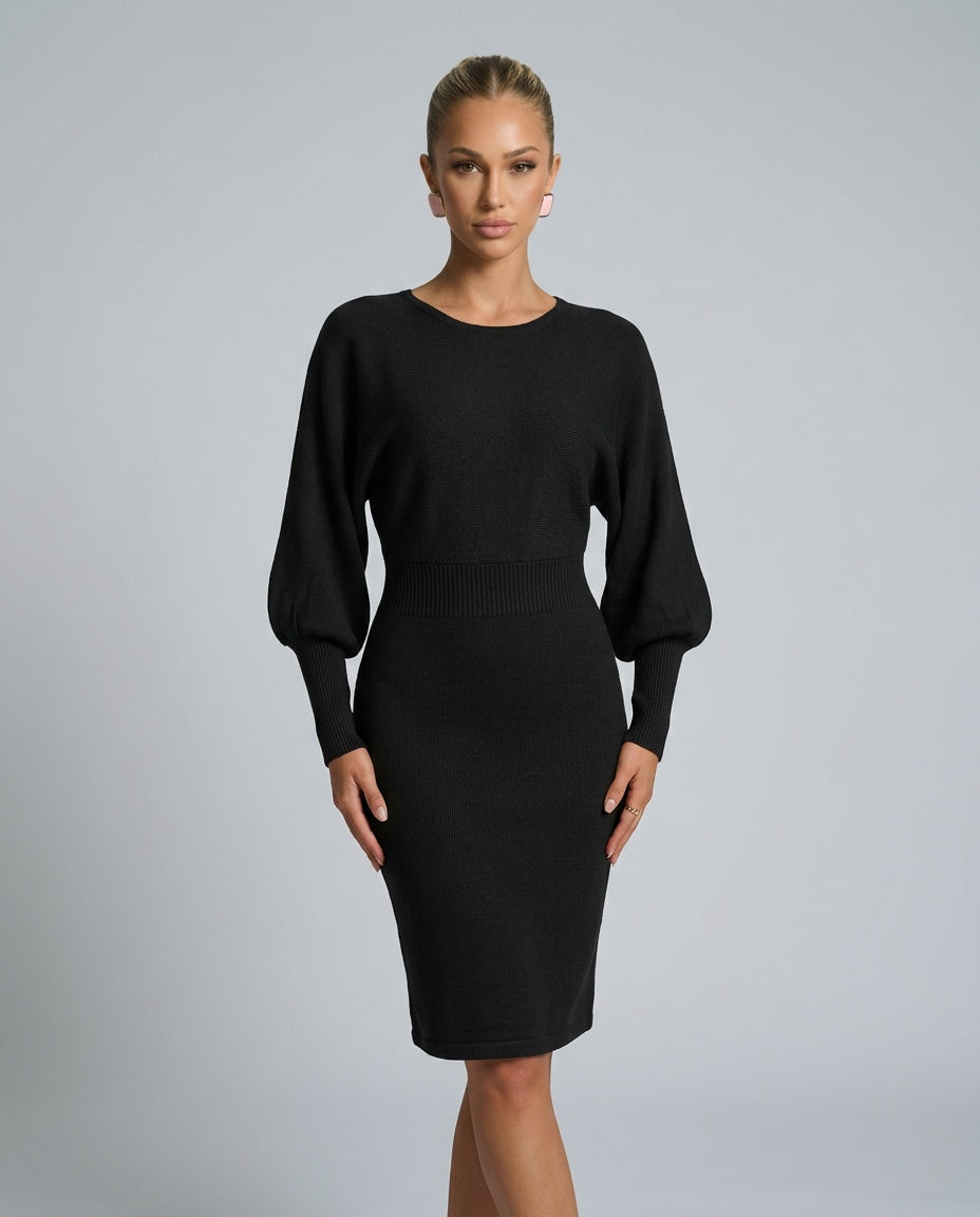 Elisabeth - Balloon Sleeve Knit Midi Sweater Dress