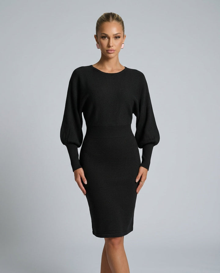 Elisabeth - Balloon Sleeve Knit Midi Sweater Dress