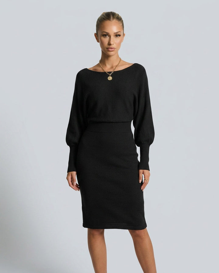 Elisabeth - Balloon Sleeve Knit Midi Sweater Dress