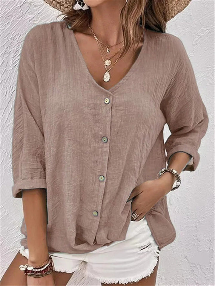 Marley – Lightweight V-Neck Button Top