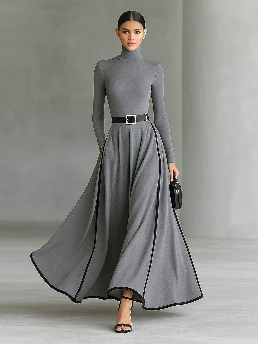 Romilly – Long-Sleeved Maxi Dress with Slim Belt
