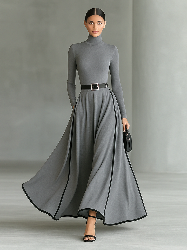 Romilly – Long-Sleeved Maxi Dress with Slim Belt