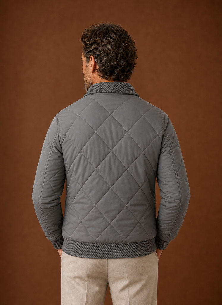 Men's Diamond-Quilted Bomber Jacket with Knit Collar