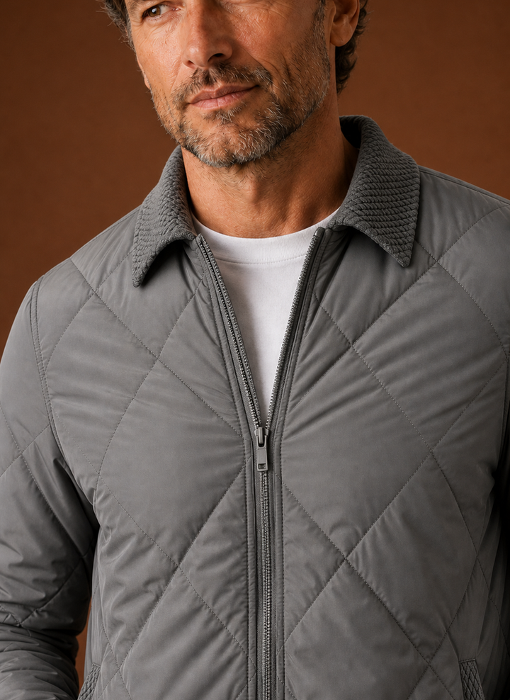 Men's Diamond-Quilted Bomber Jacket with Knit Collar