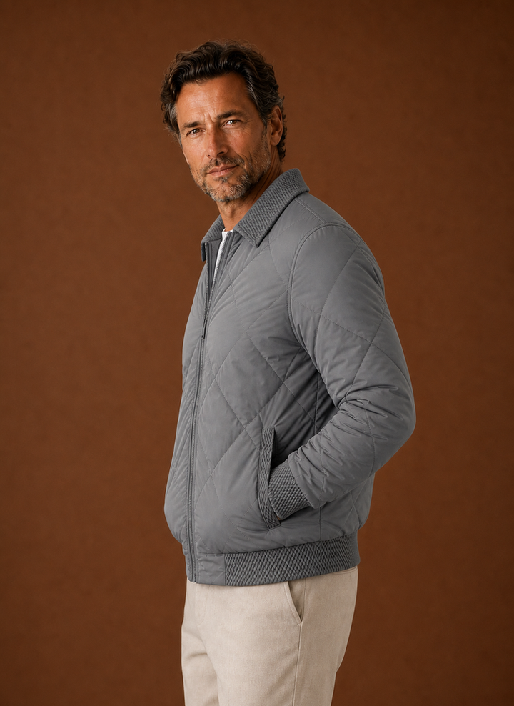 Men's Diamond-Quilted Bomber Jacket with Knit Collar