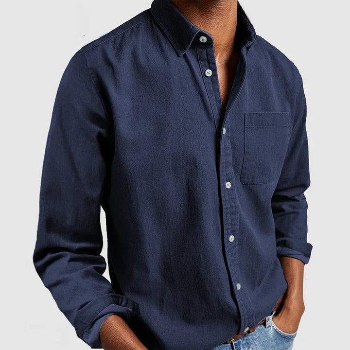 Nate - Classic Long-Sleeve Button-Up Shirt with Chest Pocket
