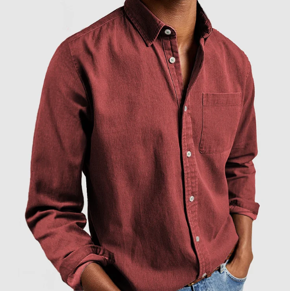 Nate - Classic Long-Sleeve Button-Up Shirt with Chest Pocket