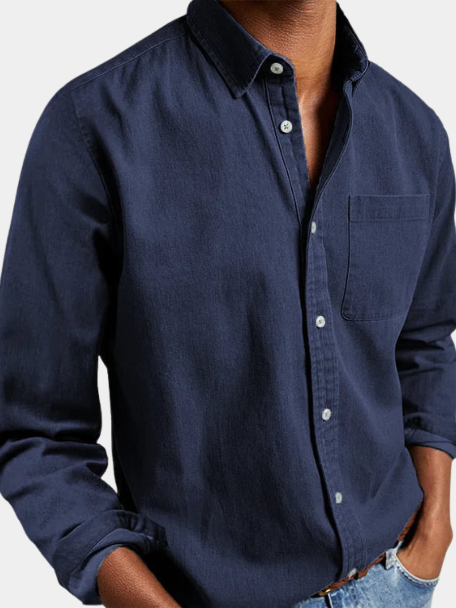 Nate - Classic Long-Sleeve Button-Up Shirt with Chest Pocket