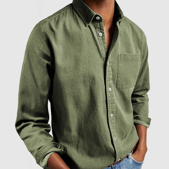 Nate - Classic Long-Sleeve Button-Up Shirt with Chest Pocket