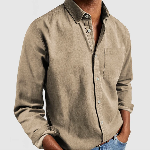 Nate - Classic Long-Sleeve Button-Up Shirt with Chest Pocket