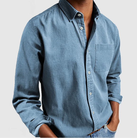 Nate - Classic Long-Sleeve Button-Up Shirt with Chest Pocket