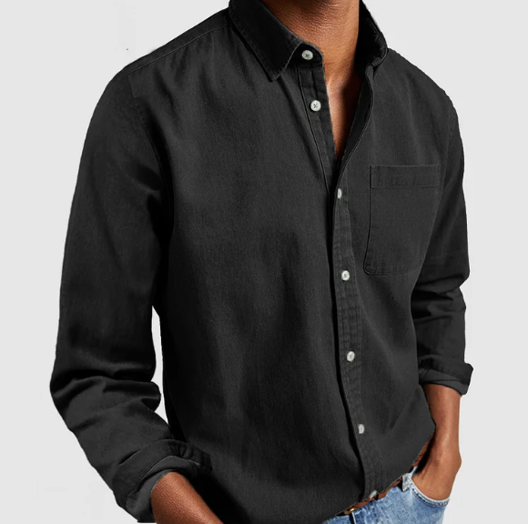 Nate - Classic Long-Sleeve Button-Up Shirt with Chest Pocket