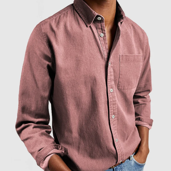 Nate - Classic Long-Sleeve Button-Up Shirt with Chest Pocket