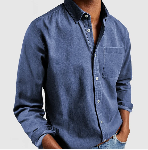 Nate - Classic Long-Sleeve Button-Up Shirt with Chest Pocket