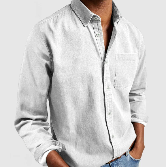 Nate - Classic Long-Sleeve Button-Up Shirt with Chest Pocket