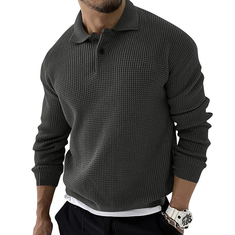Marcel - Textured Knit Polo Sweater with Button Collar