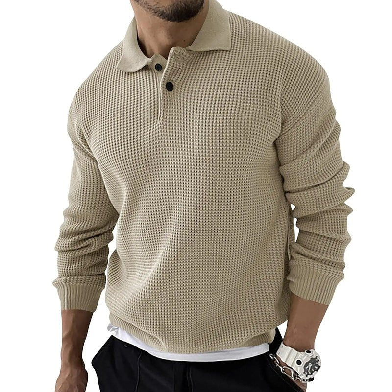 Marcel - Textured Knit Polo Sweater with Button Collar