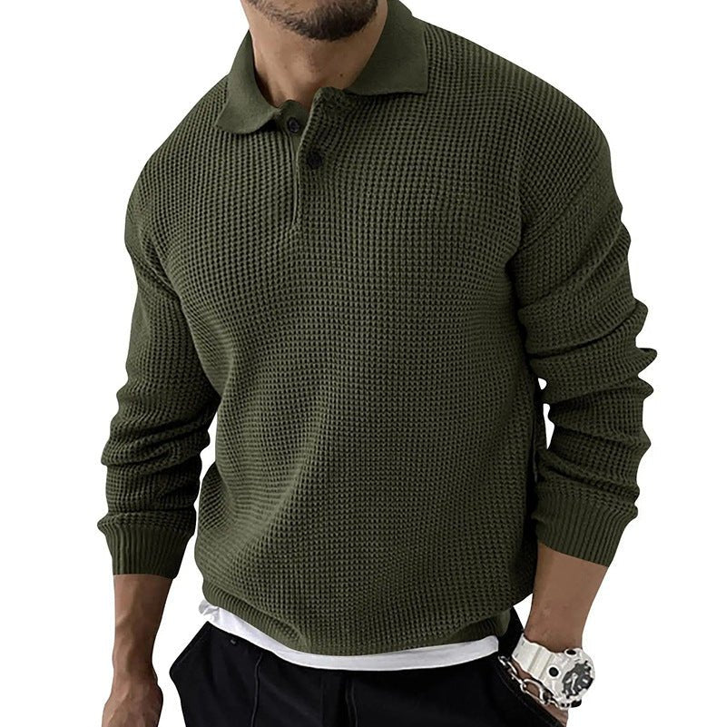 Marcel - Textured Knit Polo Sweater with Button Collar